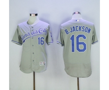 Men's Majestic Kansas City Royals #16 B.Jackson Grey Flexbase Authentic Collection MLB Jersey