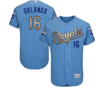 Men's Majestic Kansas City Royals #16 Paulo Orlando Authentic Light Blue 2015 World Series Champions Gold Program FlexBase MLB Jersey