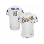 Men's Majestic Kansas City Royals #16 Paulo Orlando Authentic White 2015 World Series Champions Gold Program FlexBase MLB Jersey