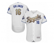 Men's Majestic Kansas City Royals #16 Paulo Orlando Authentic White 2015 World Series Champions Gold Program FlexBase MLB Jersey