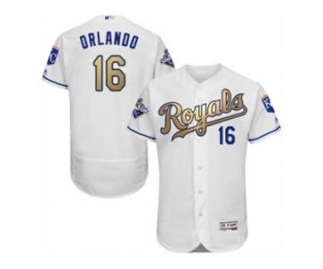 Men's Majestic Kansas City Royals #16 Paulo Orlando Authentic White 2015 World Series Champions Gold Program FlexBase MLB Jersey