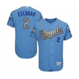 Men's Majestic Kansas City Royals #2 Alcides Escobar Authentic Light Blue 2015 World Series Champions Gold Program FlexBase MLB Jersey