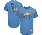 Men's Majestic Kansas City Royals #20 Frank White Authentic Light Blue 2015 World Series Champions Gold Program FlexBase MLB Jersey