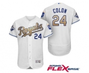 Men's Majestic Kansas City Royals #24 Christian Colon Authentic White 2015 World Series Champions Gold Program FlexBase MLB Jersey