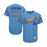 Men's Majestic Kansas City Royals #30 Yordano Ventura Authentic Light Blue 2015 World Series Champions Gold Program FlexBase MLB Jersey