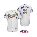 Men's Majestic Kansas City Royals #31 Ian Kennedy Authentic White 2015 World Series Champions Gold Program FlexBase MLB Jersey