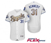 Men's Majestic Kansas City Royals #31 Ian Kennedy Authentic White 2015 World Series Champions Gold Program FlexBase MLB Jersey