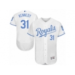 Men's Majestic Kansas City Royals #31 Ian Kennedy Authentic White 2016 Father's Day Fashion Flex Base MLB Jersey