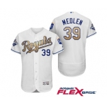 Men's Majestic Kansas City Royals #39 Kris Medlen Authentic White 2015 World Series Champions Gold Program FlexBase MLB Jersey