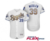 Men's Majestic Kansas City Royals #39 Kris Medlen Authentic White 2015 World Series Champions Gold Program FlexBase MLB Jersey