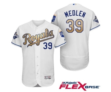 Men's Majestic Kansas City Royals #39 Kris Medlen Authentic White 2015 World Series Champions Gold Program FlexBase MLB Jersey