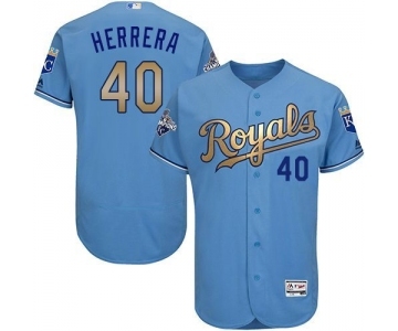 Men's Majestic Kansas City Royals #40 Kelvin Herrera Authentic Light Blue 2015 World Series Champions Gold Program FlexBase MLB Jersey