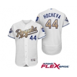 Men's Majestic Kansas City Royals #44 Luke Hochevar Authentic White 2015 World Series Champions Gold Program FlexBase MLB Jersey