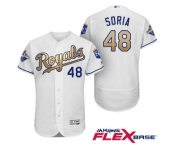 Men's Majestic Kansas City Royals #48 Joakim Soria Authentic White 2015 World Series Champions Gold Program FlexBase MLB Jersey