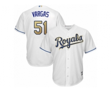 Men's Majestic Kansas City Royals #51 Jason Vargas Replica White Home Cool Base MLB Jersey