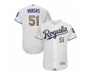 Men's Majestic Kansas City Royals #51 Jason Vargas White Flexbase Authentic Collection MLB Jersey