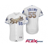 Men's Majestic Kansas City Royals #55 Tim Collins Authentic White 2015 World Series Champions Gold Program FlexBase MLB Jersey