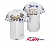 Men's Majestic Kansas City Royals #55 Tim Collins Authentic White 2015 World Series Champions Gold Program FlexBase MLB Jersey