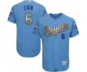 Men's Majestic Kansas City Royals #6 Lorenzo Cain Authentic Light Blue 2015 World Series Champions Gold Program FlexBase MLB Jersey