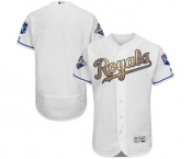 Men's Majestic Kansas City Royals Blank Authentic White 2015 World Series Champions Gold Program FlexBase MLB Jersey