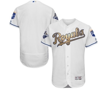 Men's Majestic Kansas City Royals Blank Authentic White 2015 World Series Champions Gold Program FlexBase MLB Jersey