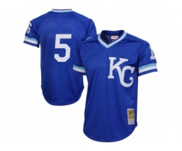 Men's Mitchell and Ness 1989 Kansas City Royals #5 George Brett Authentic Royal Blue Throwback MLB Jersey