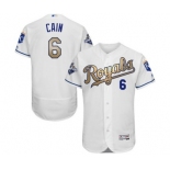 mlb jerseys kansas city royals #6 cain white world series champions gold