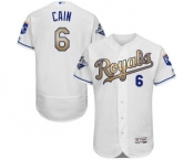 mlb jerseys kansas city royals #6 cain white world series champions gold