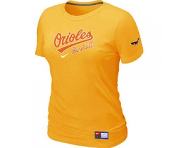 Women MLB Baltimore Orioles Nike Yellow Short Sleeve Practice T-Shirt