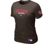 Women MLB Chicago Cubs Nike Brown Short Sleeve Practice T-Shirt