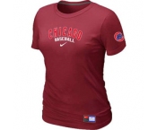 Women MLB Chicago Cubs Nike Red Short Sleeve Practice T-Shirt