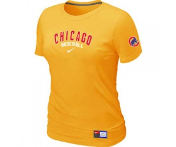 Women MLB Chicago Cubs Nike Yellow Short Sleeve Practice T-Shirt