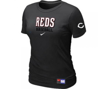 Women MLB Cincinnati Reds Nike Black Short Sleeve Practice T-Shirt