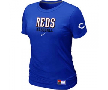 Women MLB Cincinnati Reds Nike Blue Short Sleeve Practice T-Shirt