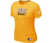 Women MLB Cincinnati Reds Nike Yellow Short Sleeve Practice T-Shirt