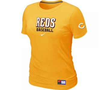 Women MLB Cincinnati Reds Nike Yellow Short Sleeve Practice T-Shirt