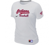 Women MLB Cleveland Indians Nike White Short Sleeve Practice T-Shirt