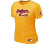 Women MLB Cleveland Indians Nike Yellow Short Sleeve Practice T-Shirt