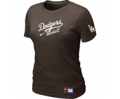 Women MLB Los Angeles Dodgers Nike Brown Short Sleeve Practice T-Shirt