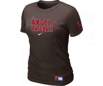 Women MLB Los Angeles of Anaheim Nike Brown Short Sleeve Practice T-Shirt