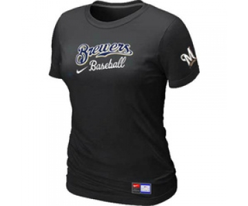 Women MLB Milwaukee Brewers Nike Black Short Sleeve Practice T-Shirt