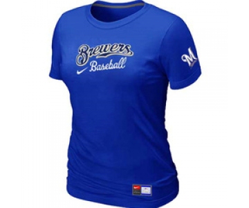 Women MLB Milwaukee Brewers Nike Blue Short Sleeve Practice T-Shirt