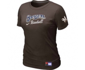 Women MLB Milwaukee Brewers Nike Brown Short Sleeve Practice T-Shirt