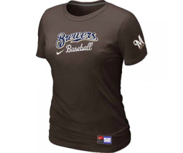 Women MLB Milwaukee Brewers Nike Brown Short Sleeve Practice T-Shirt