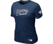 Women MLB Milwaukee Brewers Nike D.Blue Short Sleeve Practice T-Shirt