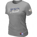 Women MLB Milwaukee Brewers Nike L.Grey Short Sleeve Practice T-Shirt