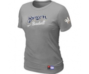 Women MLB Milwaukee Brewers Nike L.Grey Short Sleeve Practice T-Shirt