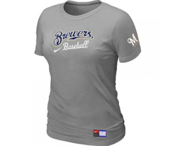 Women MLB Milwaukee Brewers Nike L.Grey Short Sleeve Practice T-Shirt