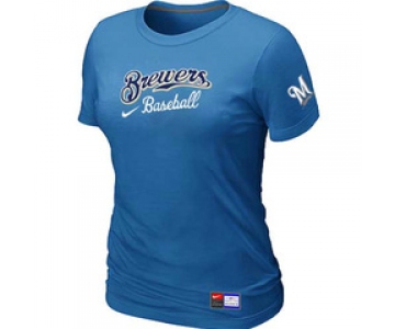 Women MLB Milwaukee Brewers Nike L.blue Short Sleeve Practice T-Shirt