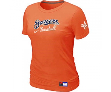 Women MLB Milwaukee Brewers Nike Orange Short Sleeve Practice T-Shirt